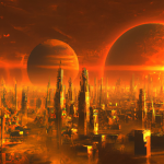 DALL·E-2022-10-06-13.52.59-futuristic-civilization-with-cities-on-a-planet-in-space-a-bright-orange-sun-photorealistic-1